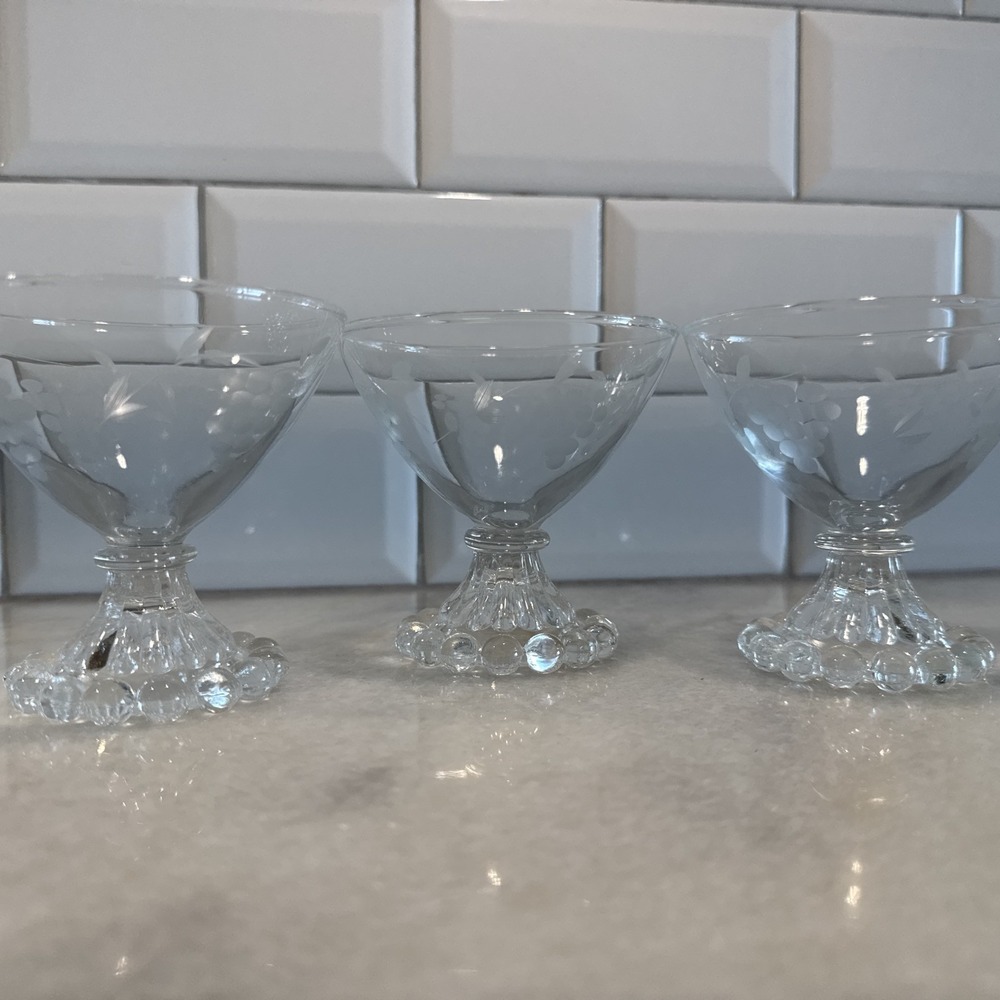 3.5"  Vtg‎ Anchor Hocking Grape Etched Boopie Footed Cocktail Glass  *Set of 3*